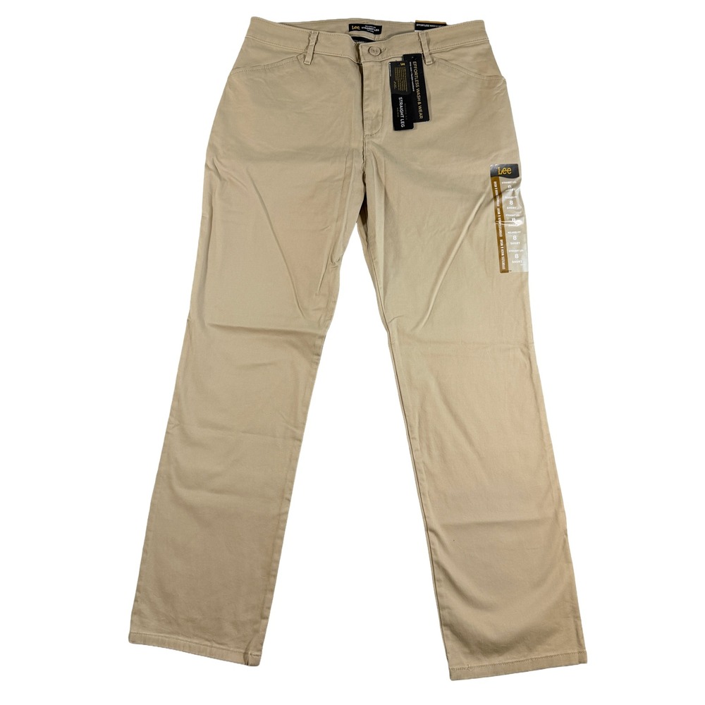 Lee Women's Effortless Wash & Wear Straight Leg Pants 8 Short Flax Beige‎ New